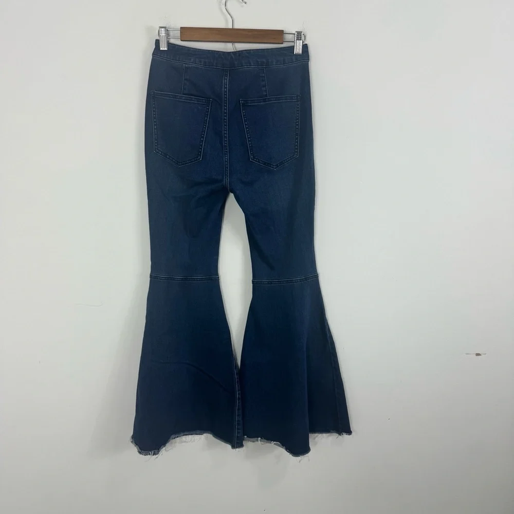 Free People Blue Flare Wide Leg Jeans Size 27 Short High Rise Denim